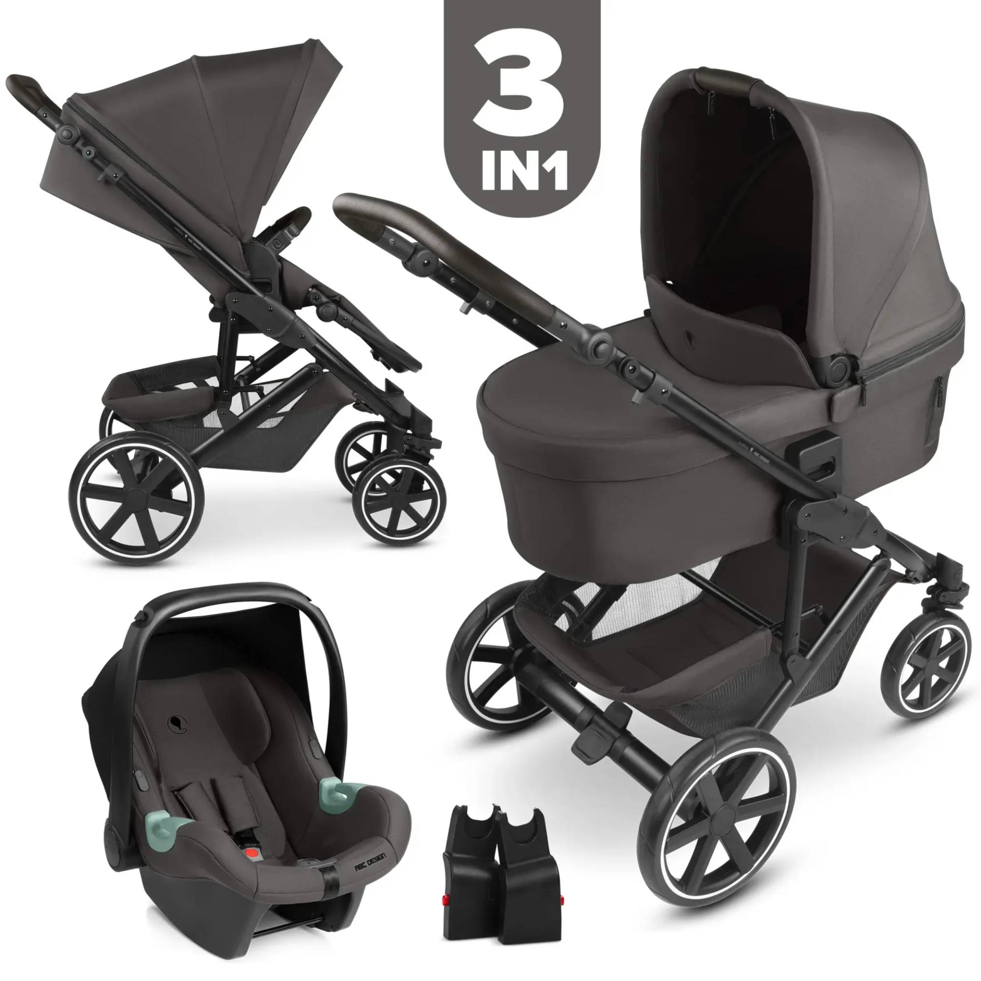 Kinderwagen Komplettsets, ABC DESIGN, Braun – Besonderheit: Set bestehend aus Babywanne, Sitzeinheit, i-Size Babyschale (ECE R129) und Adapter