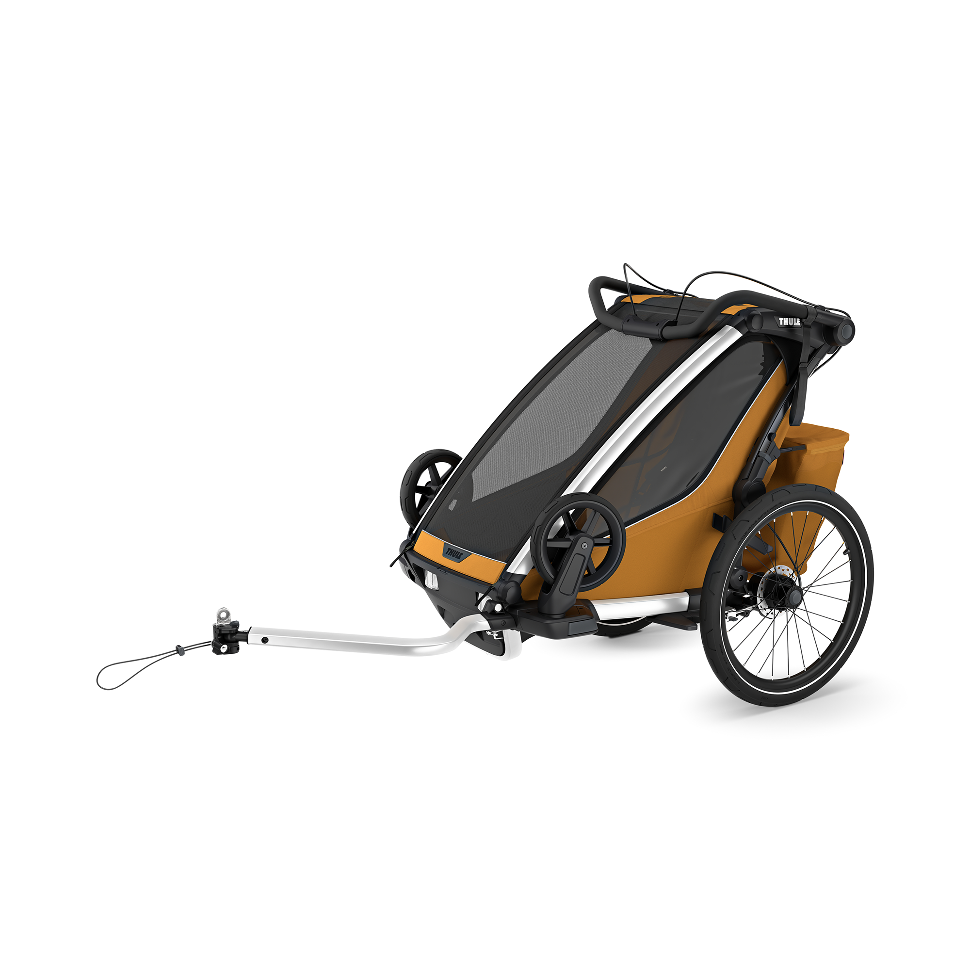 Fahrradanhänger, THULE, Gelb – Besonderheit: 4 Aktivitäten – Radfahren, Joggen, Spazieren, Skifahren (Jogging- und Skisets separat erhältlich)