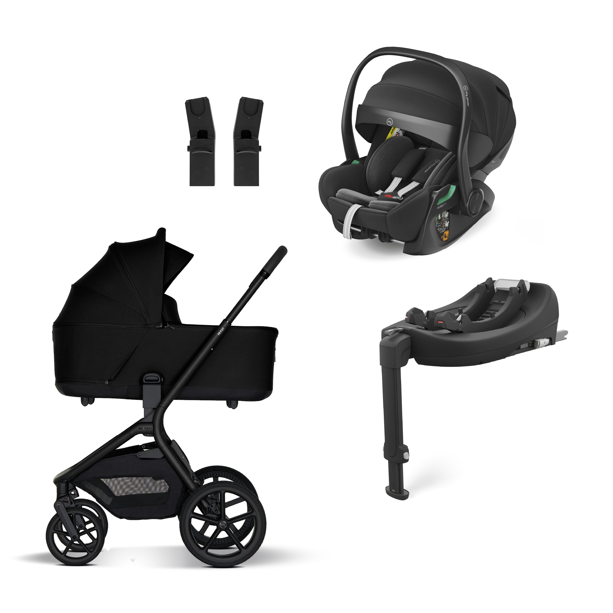 Kinderwagen Komplettsets, My junior, Schwarz – Besonderheit: Set bestehend aus Kinderwagen, Babyschale, Base und Adapter