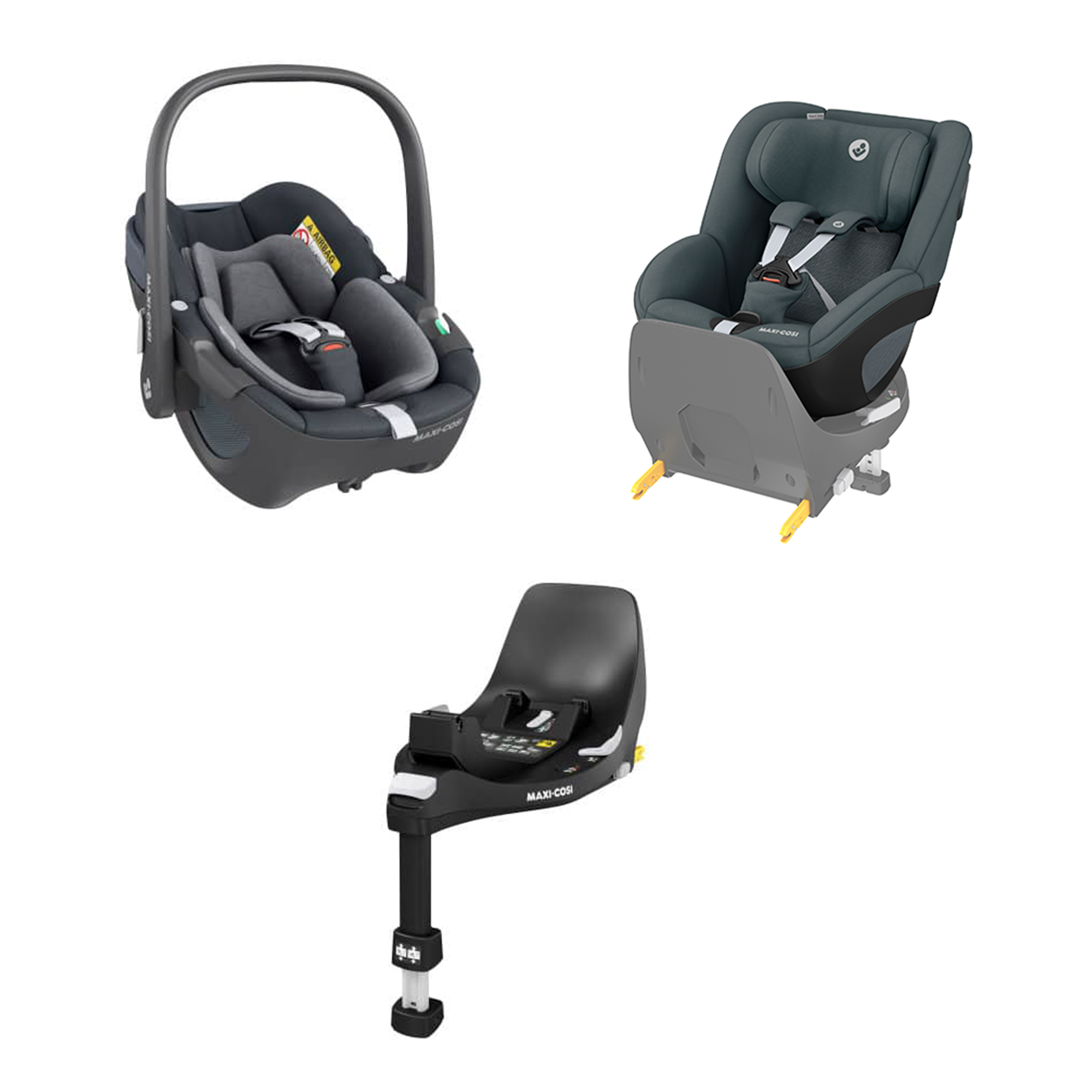 Babyschalen 0-13 kg, Gruppe 0+, MAXI-COSI, Grau – Besonderheit: Set besteht aus Babyschale, Reboarder und Basisstation