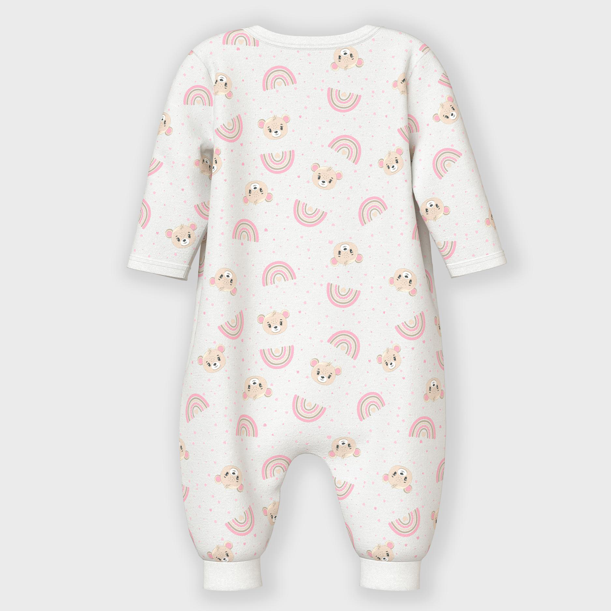 Einteiler, name it, Weiß – Besonderheit: farbenfroher Teddy- und Regenbogen-Allover-Print