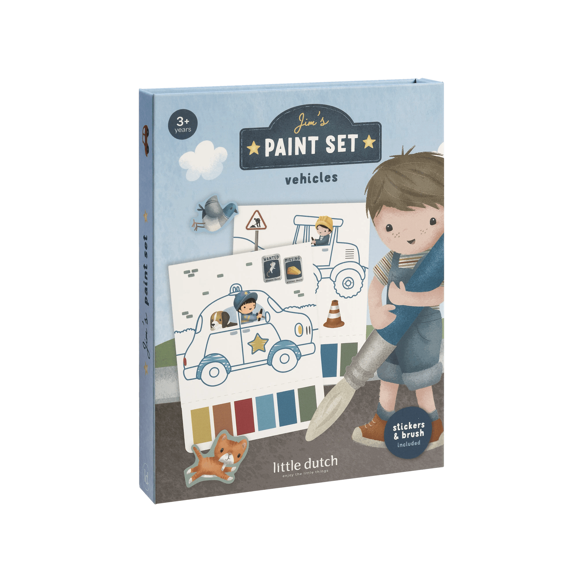 Malen & Kneten, LITTLE DUTCH, Blau – Besonderheit: Malbuch mit Ausmalbildern, Wasserfarben, einem Pinsel sowie Stickern