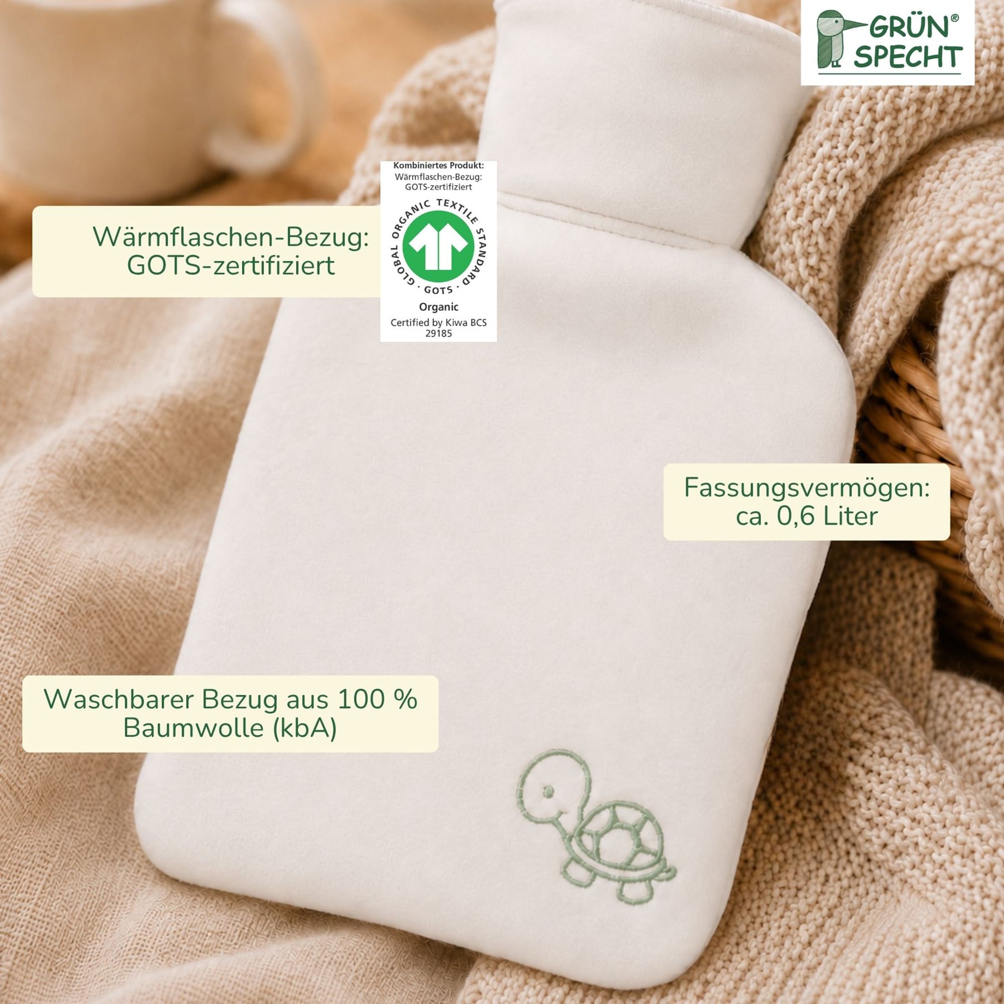 Wärmekissen & -flaschen, GRÜNSPECHT, Weiß – Produktansicht