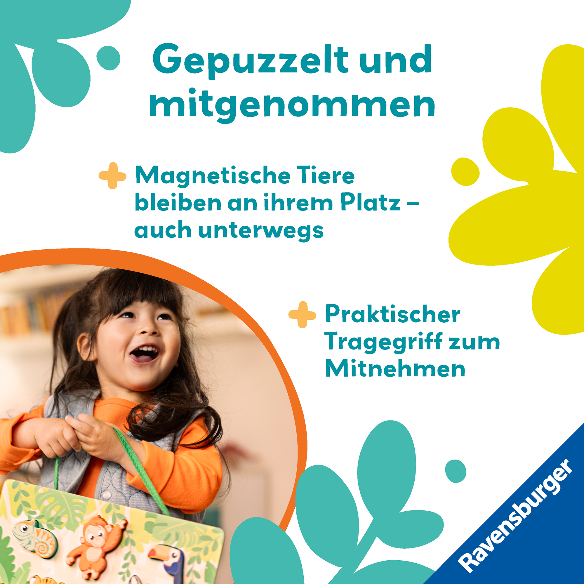 Holzpuzzle, Ravensburger, Mehrfarbig – Besonderheit: mit 6 stabilen Holztiere mit Fühlelementen