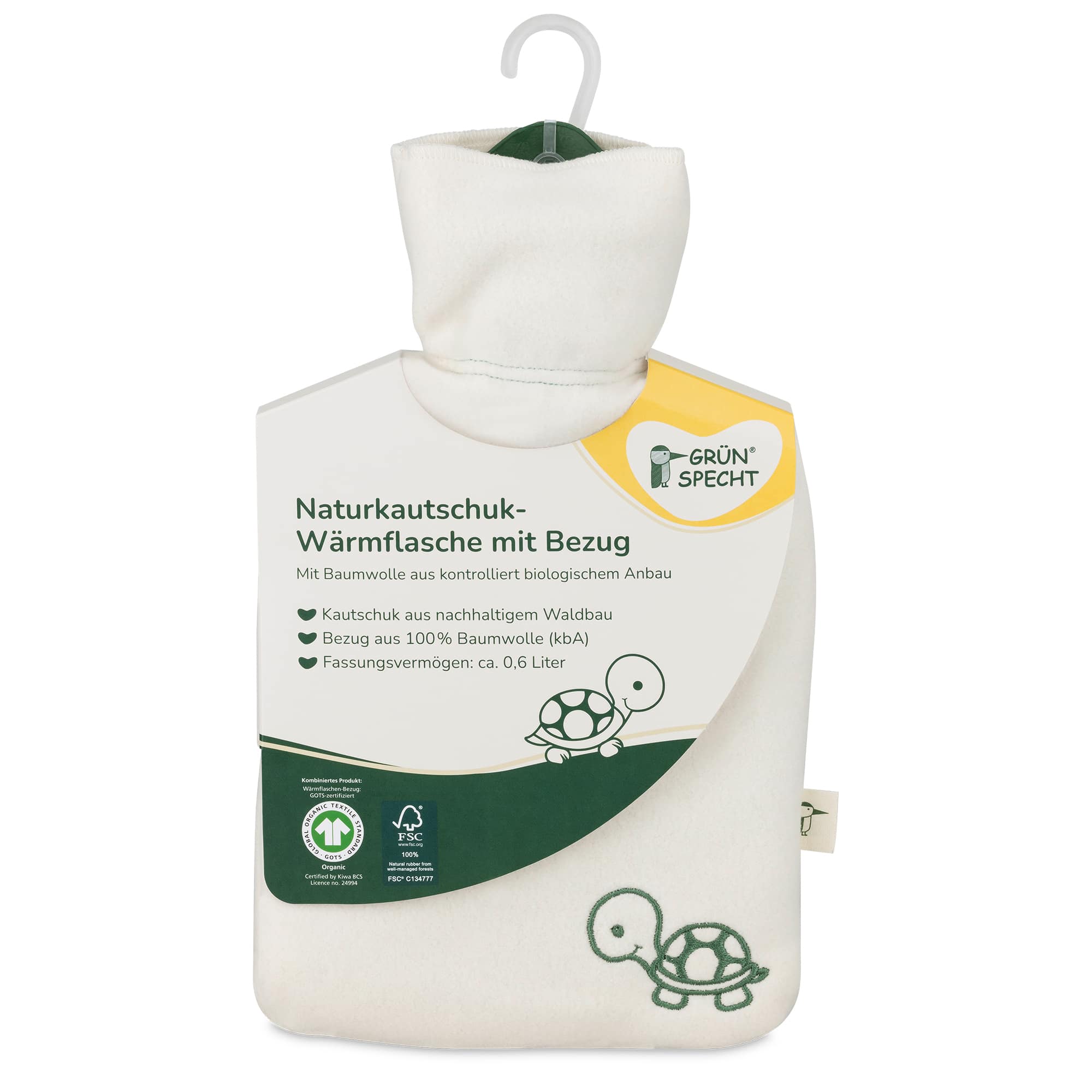 Wärmekissen & -flaschen, GRÜNSPECHT, Weiß – Besonderheit: GOTS-zertifizierter Bezug