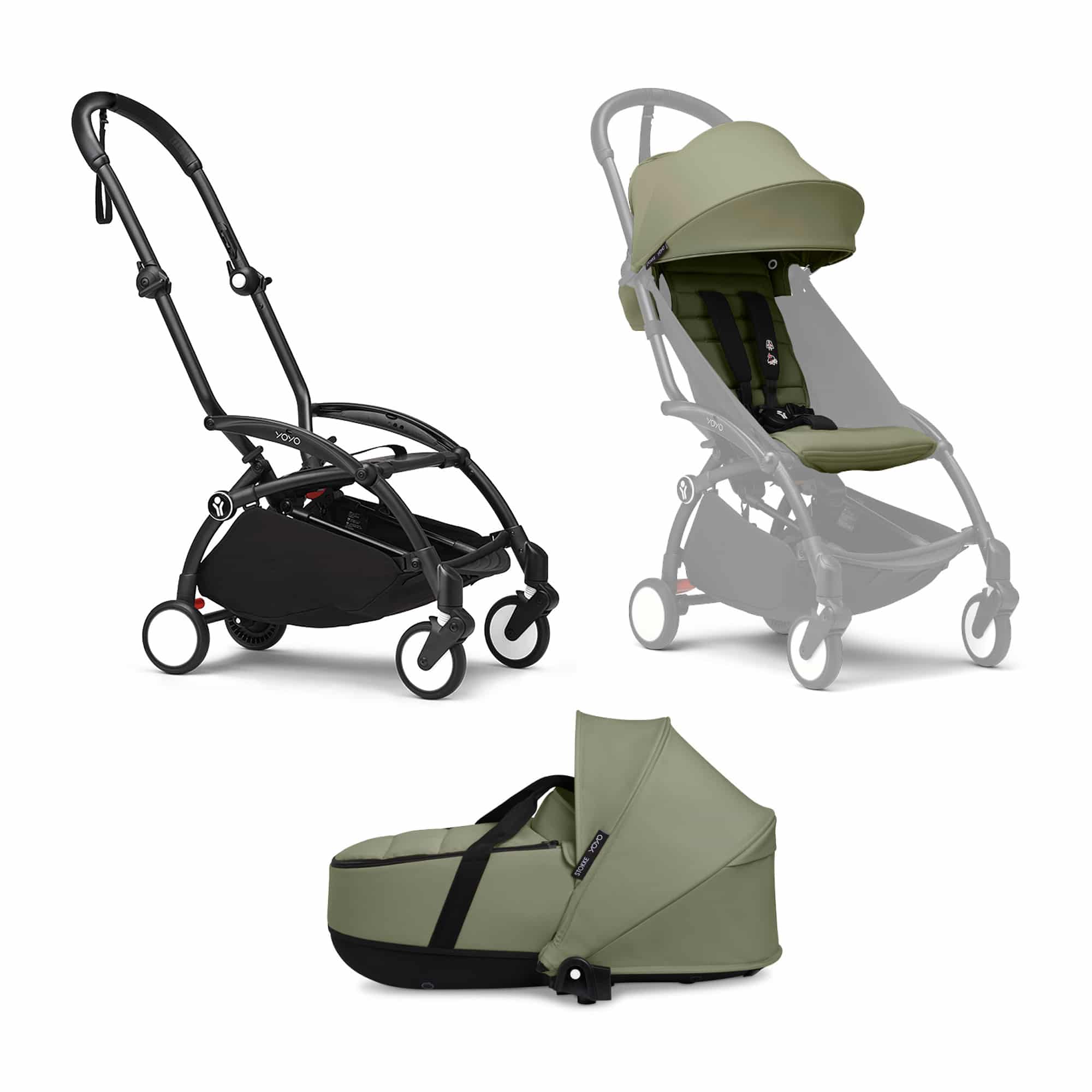 Kombi-Kinderwagen, STOKKE, Grün – Besonderheit: Set bestehend aus YOYO³ Gestell, YOYO³ 0+ Liegewanne und YOYO³ 6+ Textil-Set