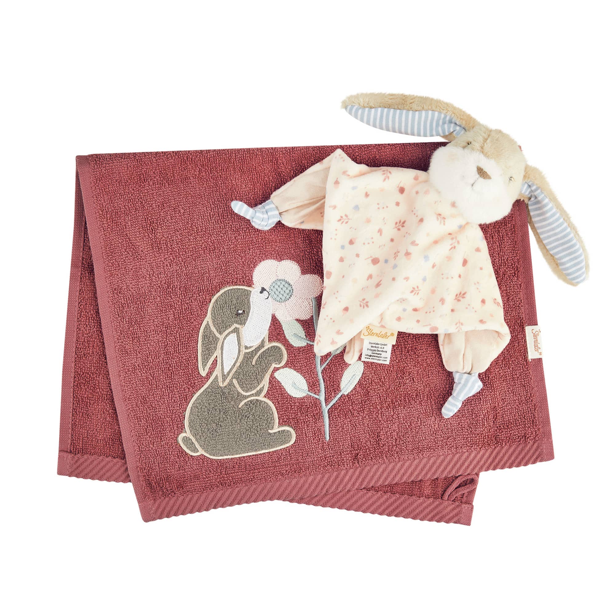 Geschenksets, Sterntaler, Pink – Besonderheit: besteht aus einem weichen saugfähigen Kinderhandtuch und einem süßen Schmusetuch