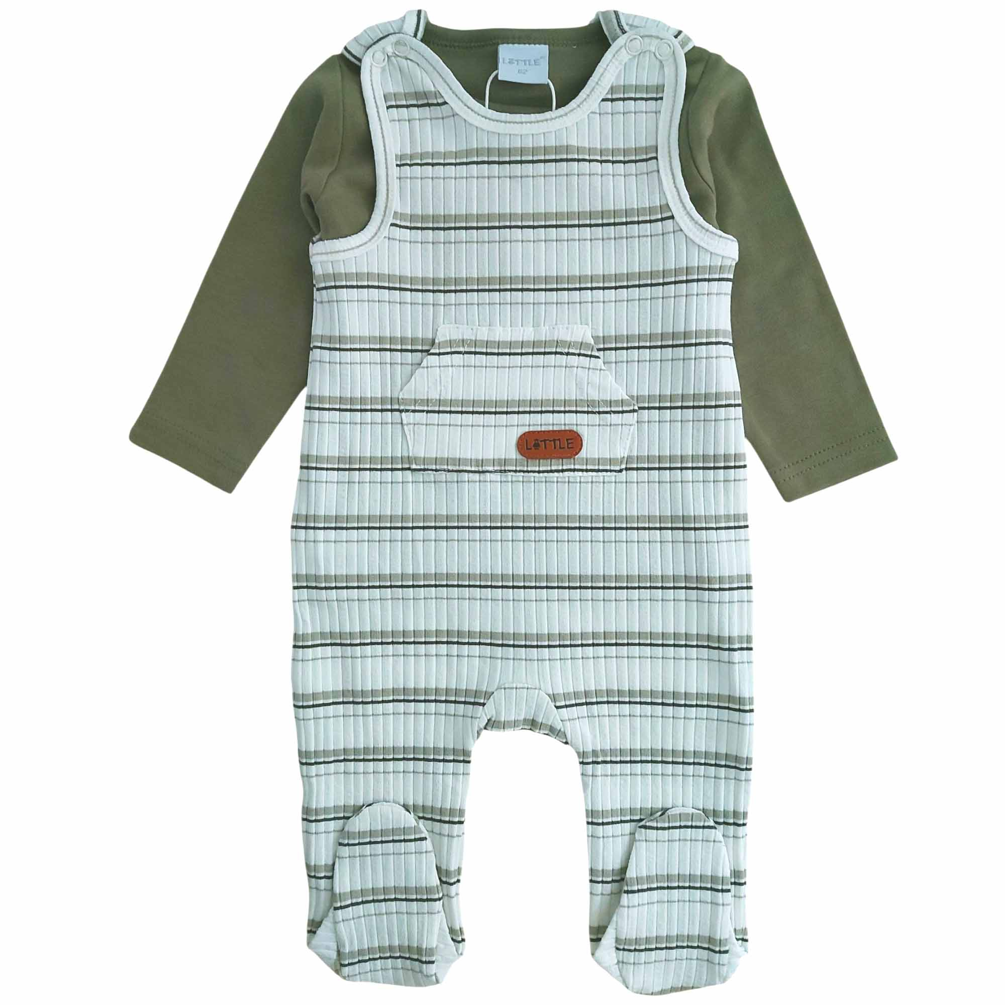 Strampler, LITTLE, Grün – Besonderheit: Set bestehend aus Strampler und Langarmshirt