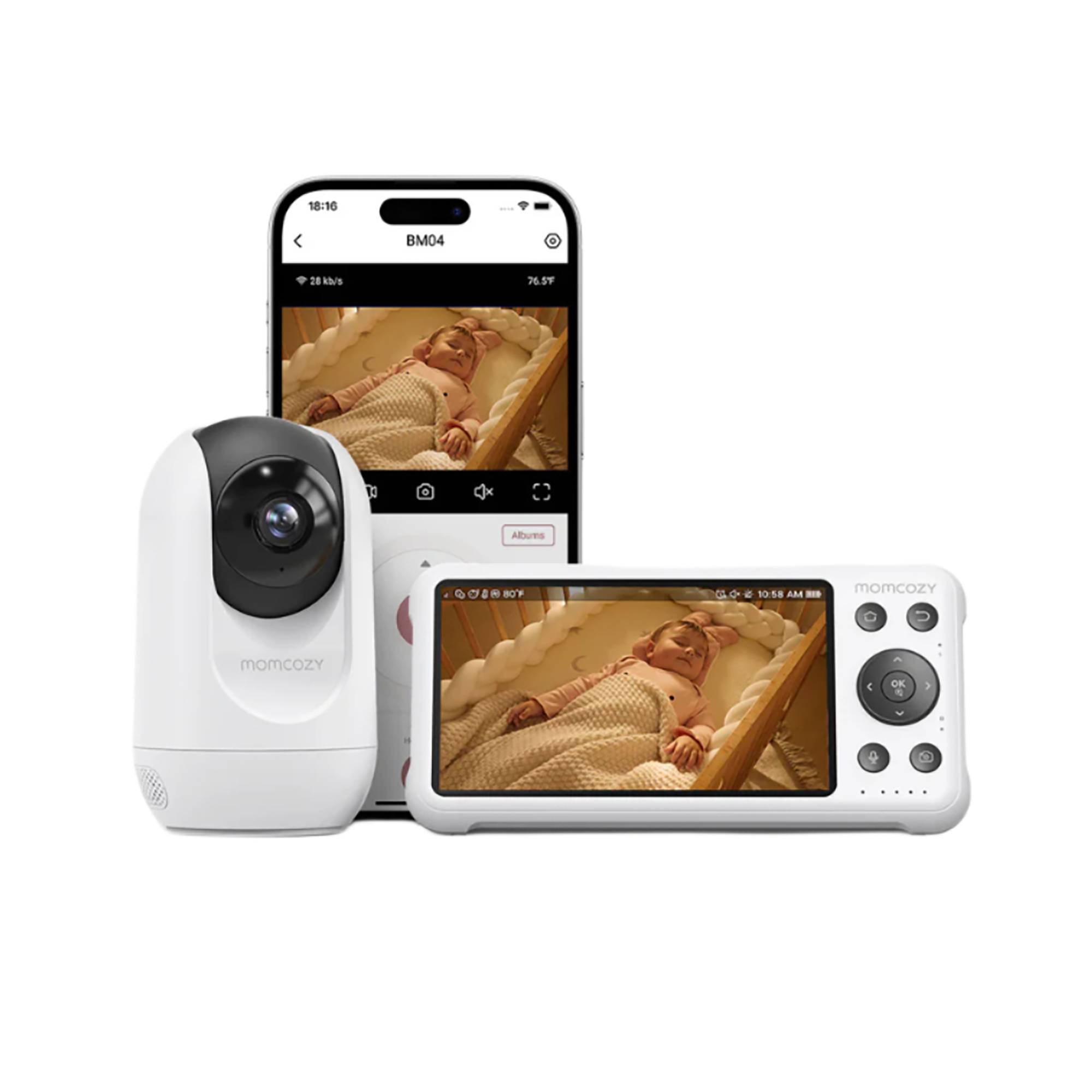 Video Babyphone, momcozy, Weiß – Besonderheit: Kristallklares 1080P Full HD-Display