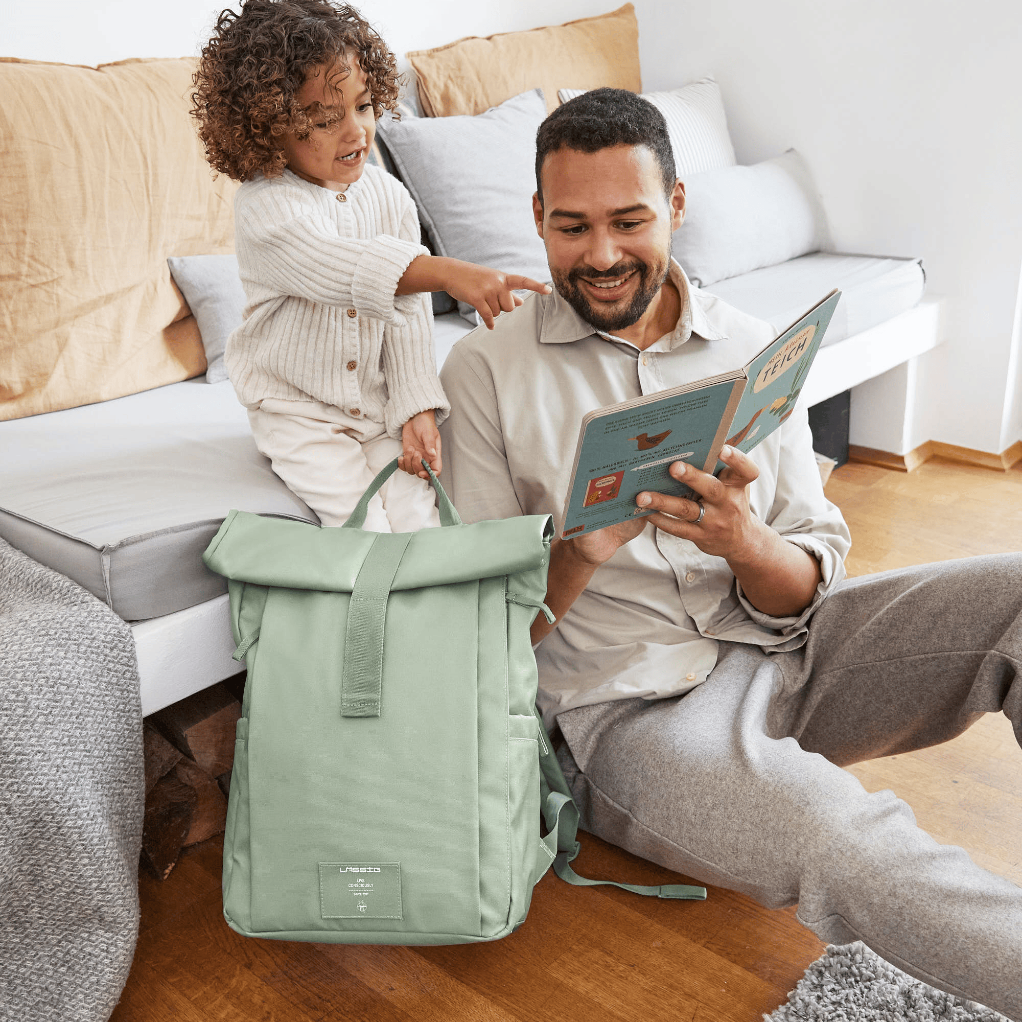 Wickelrucksäcke, LÄSSIG, Grün – Besonderheit: mit praktischem Wickelzubehör