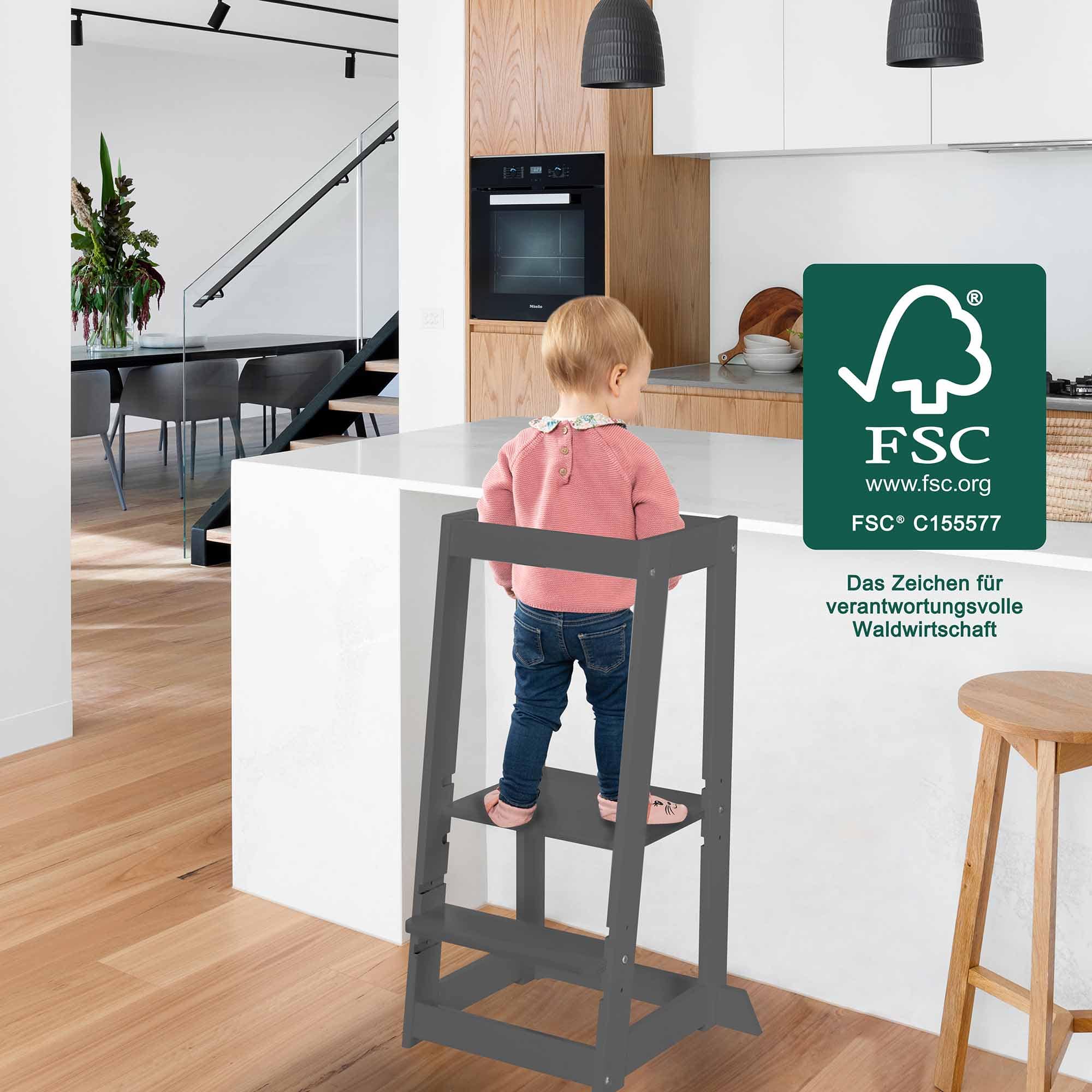 Lerntürme, LITTLE ONE, Grau – Besonderheit: 3-fach höhenverstellbar