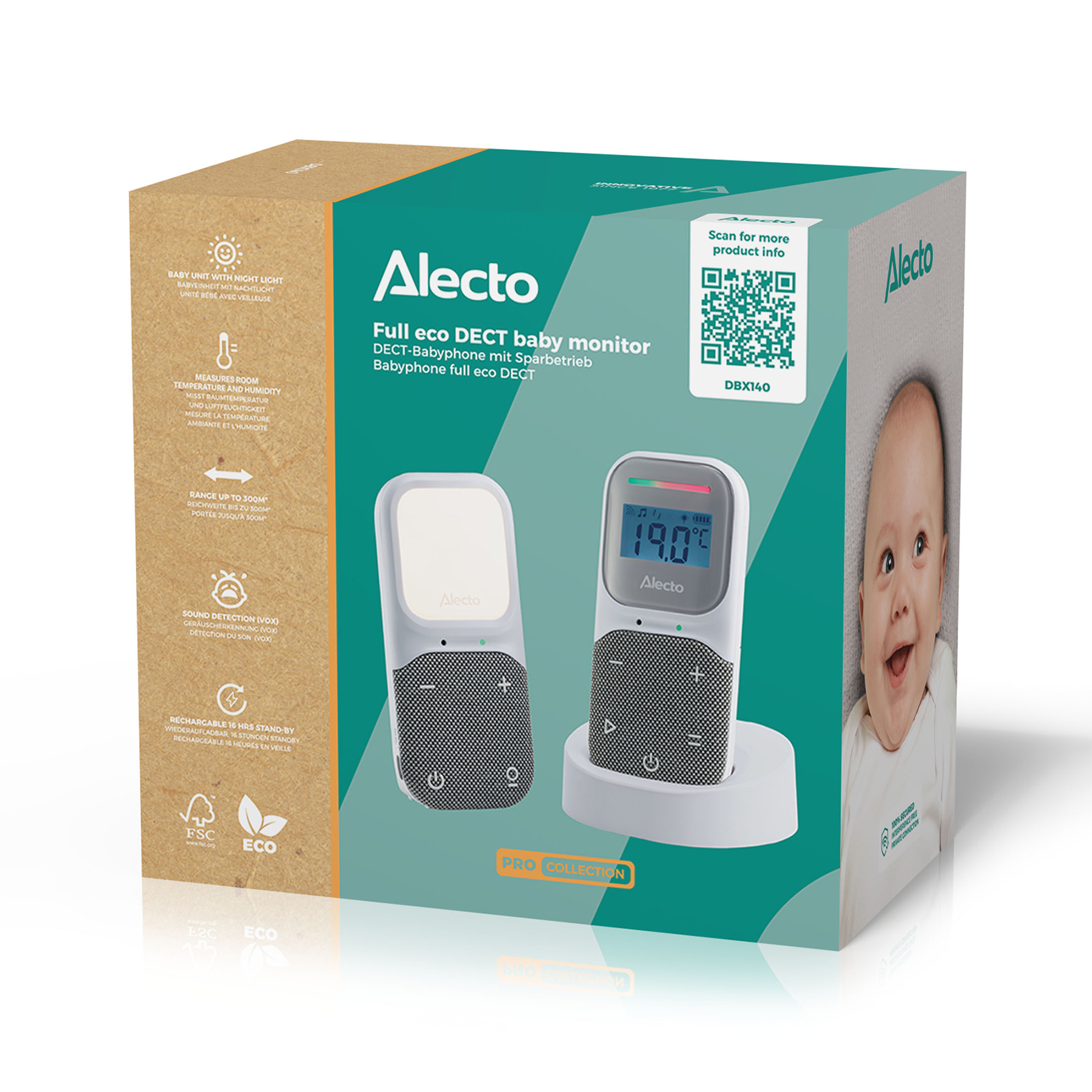 Audio Babyphone, Alecto baby, Weiß – Produktansicht