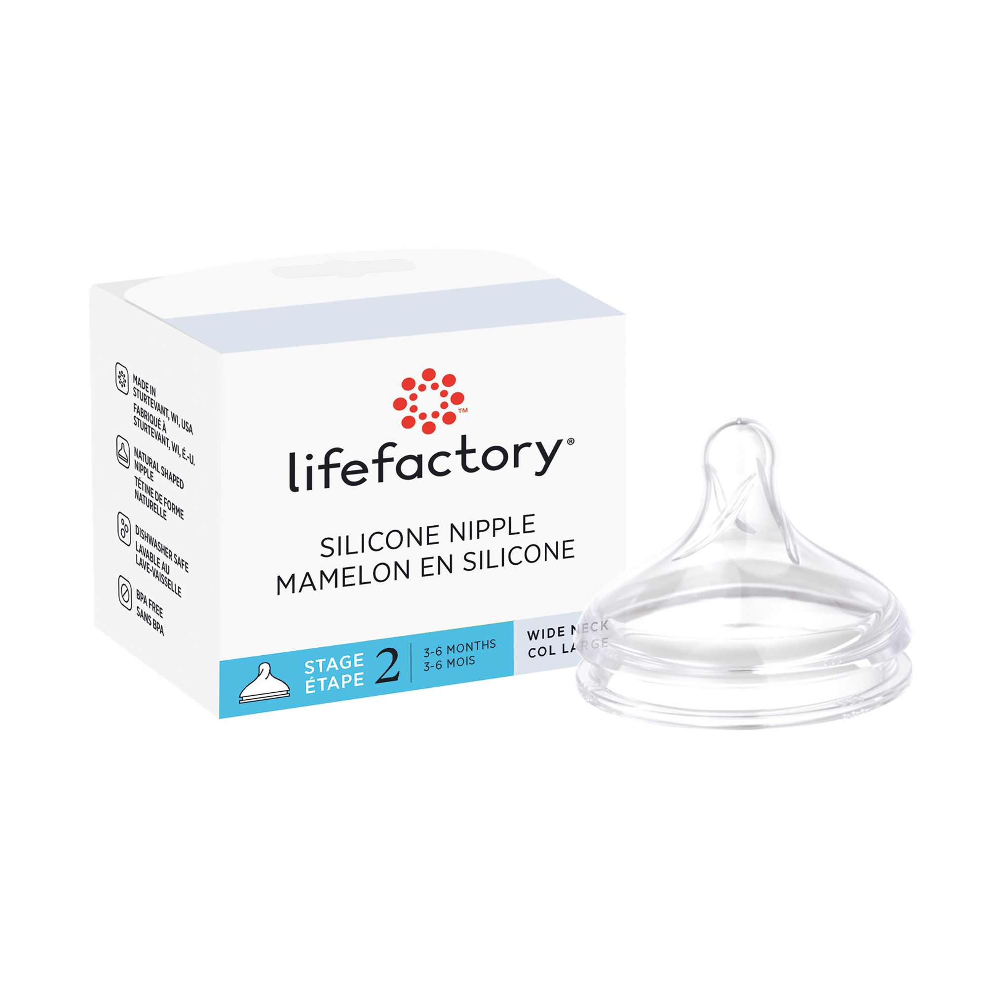 Silikonsauger Gr. 2 für Baby-Weithalsflaschen lifefactory Transparent 2000584193004 2