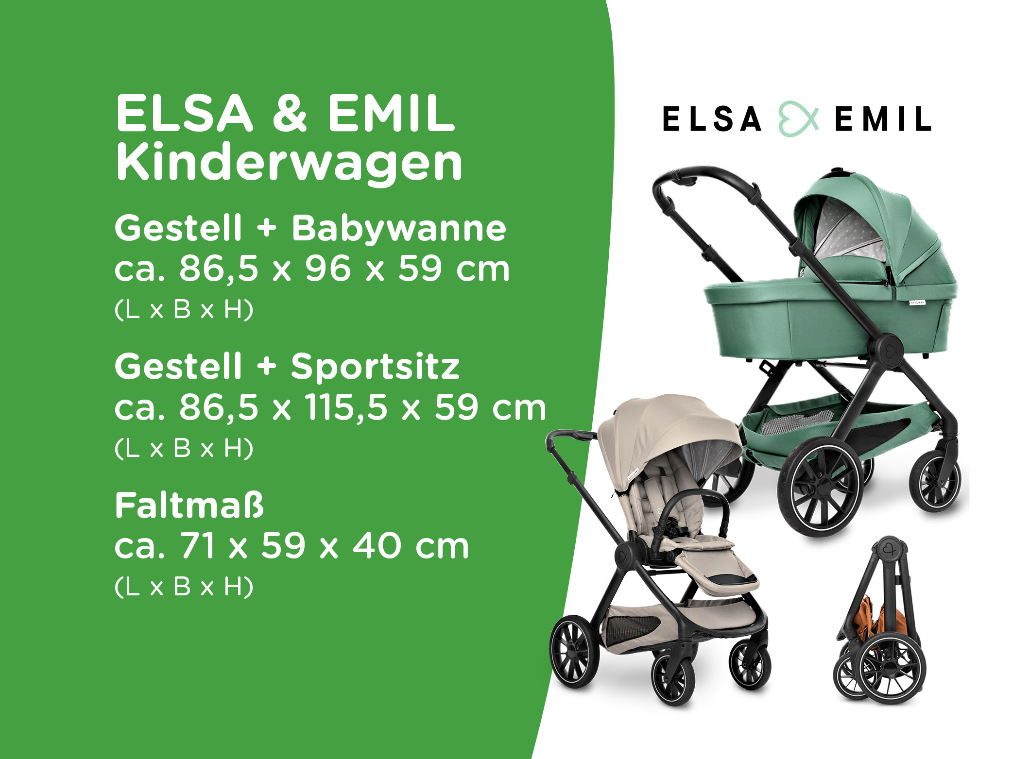 Kinderwagen ein mit einem baby in ihm und einem grünen.