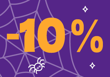 -10% Rabatt auf Wohnen. Halloween Aktion. Lila orange.