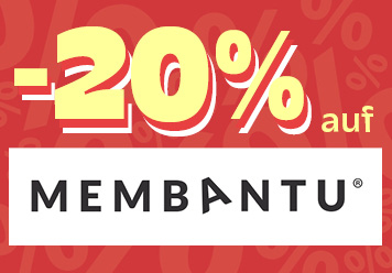 -20% auf Membantu. Gelbe Schrift auf rotem Hintergrund.