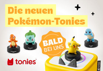 Bald bei uns: Die neuen Pokèmon-Tonies. Gelbe Box mit Figuren abgebildet.