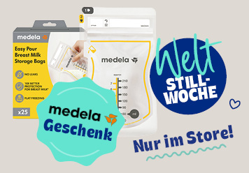 Nur im Store: 25 Muttermilchbeutel gratis beim Kauf einer Medela Pumpe. Weltstillwoche.