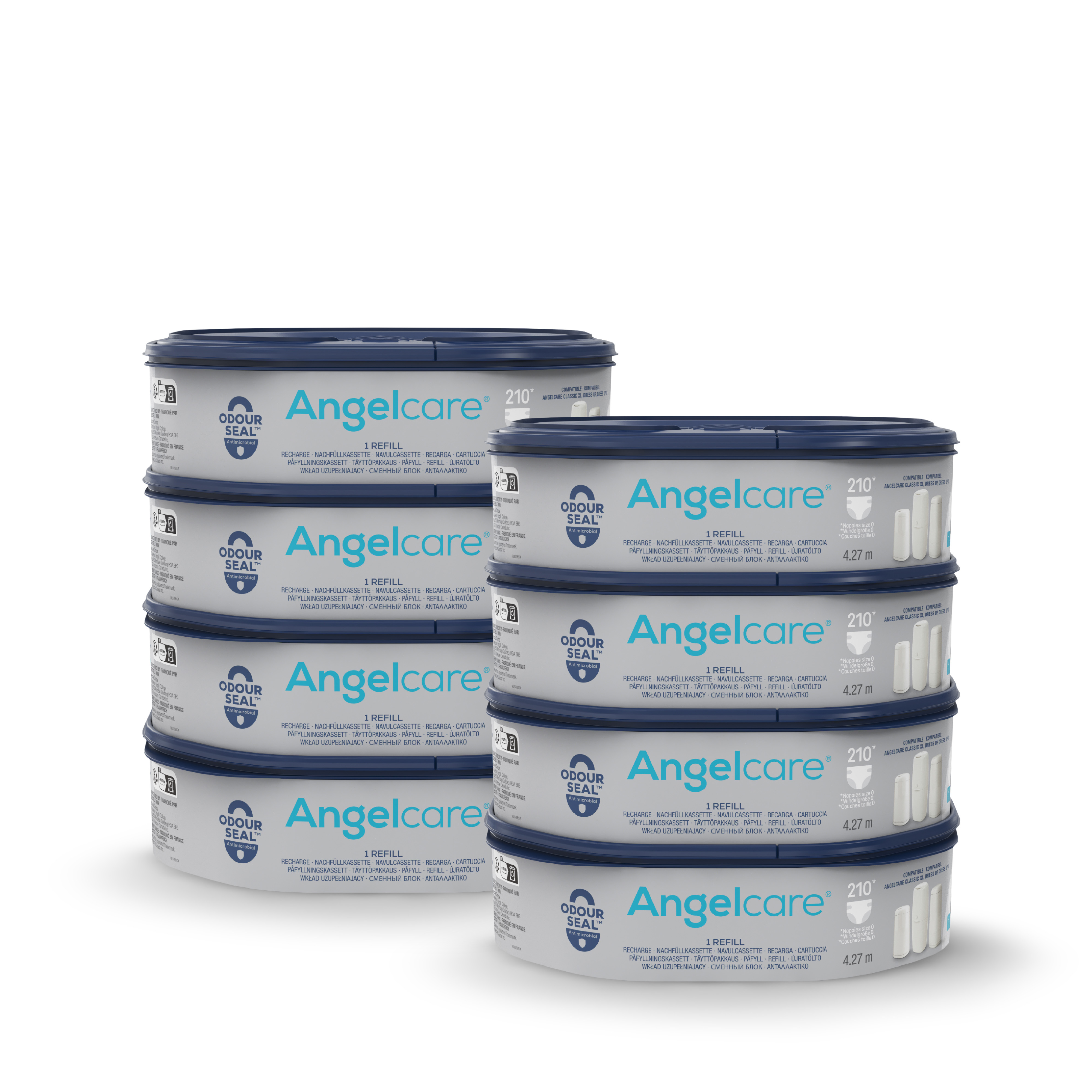 Windeleimer, Angelcare, Grau – Besonderheit: 8 Nachfüllkassetten – 1 Kassette fasst bis zu ca. 210 Windeln