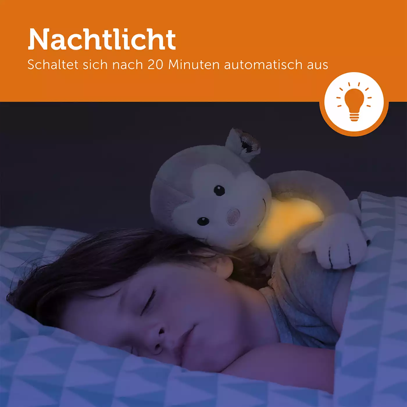 Kuscheltier-Nachtlicht Max der Affe ZAZU Grau 2000576267638 5